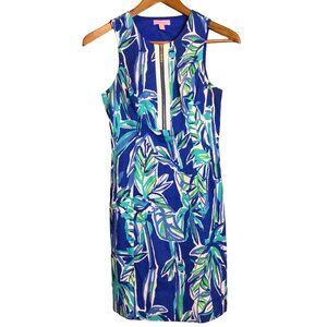 Lilly Pulitzer Penelope Shift Dress Crush Bamboo Print Sleeveless Blue Size 00